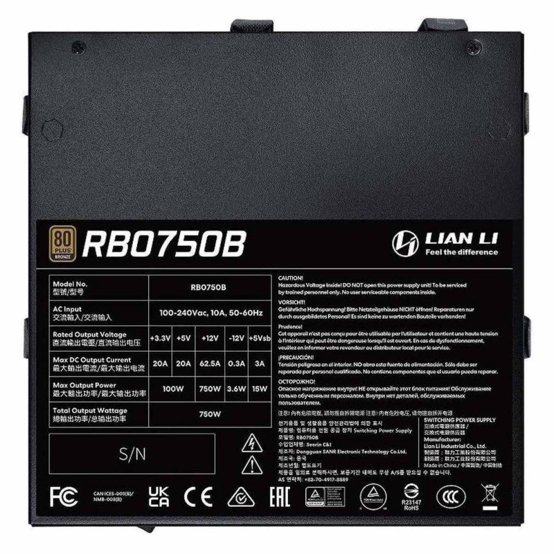 Fuente de Poder Lian Li RB750 750W 80+ Bronze ATX 3.1 vista 3