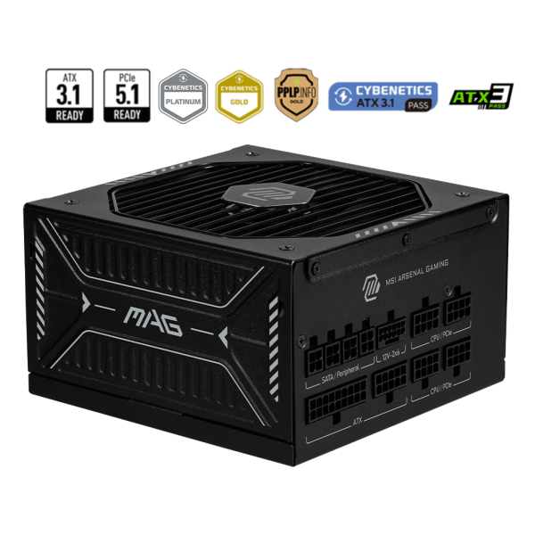 Fuente de Poder MSI MAG A1000GLS PCIE5 1000W 80 Plus Gold ATX Modular vista 1