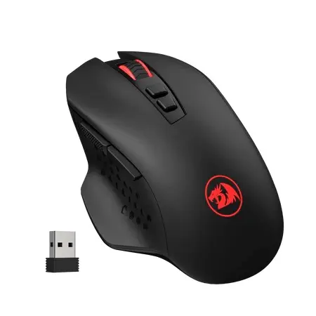 Mouse Gamer Redragon M656 Gainer – Inalámbrico 2.4GHz, 4000 DPI, 7 Botones Programables, Retroiluminación Roja – Negro vista 3