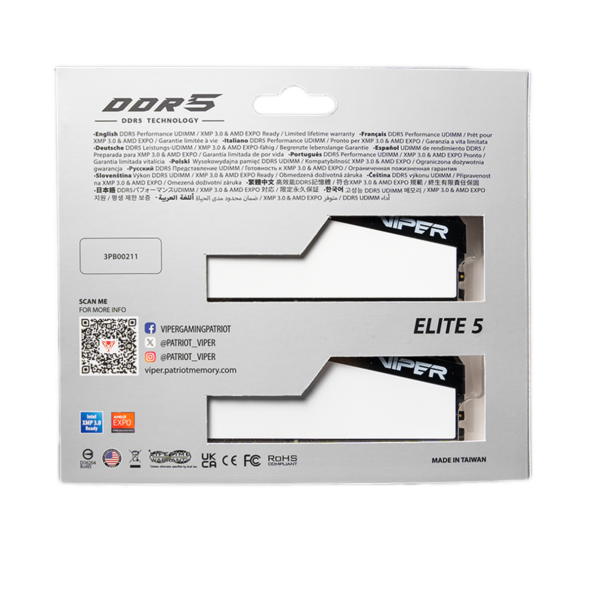 Memoria RAM Patriot Viper Elite 5 DDR5 32GB (2x16GB) 6000MT/s CL30 [VEB532G6030KW] - Vista 5