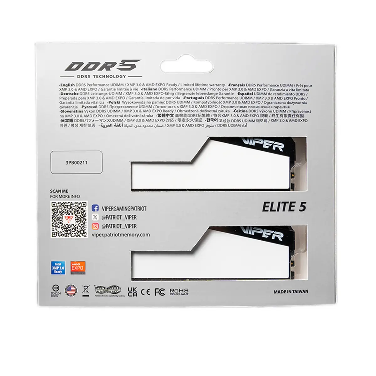 Memoria RAM Patriot Viper Elite 5 DDR5 32GB (2x16GB) 6000MT/s CL30 [VEB532G6030KW] vista 5