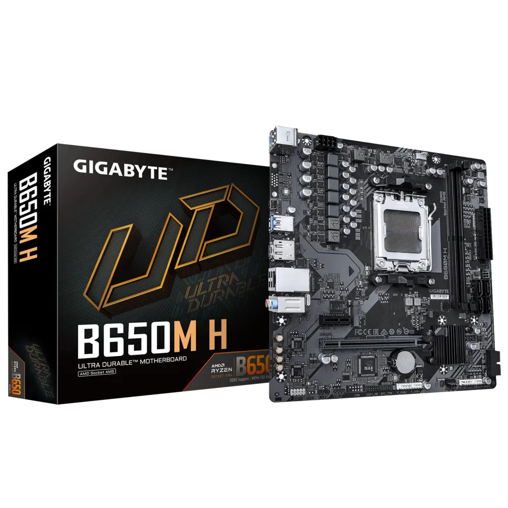 Placa Madre GIGABYTE B650M H – AM5, DDR5 7200+, PCIe 4.0, HDMI/DP, micro-ATX