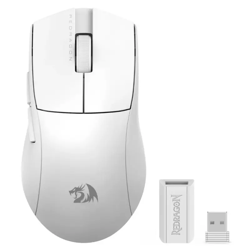 Mouse Gamer Redragon M916 K1ng Pro 1K – 26000 DPI, Ultra Liviano 50g, Triple Conexión, Sensor Pixart 3395 – Blanco