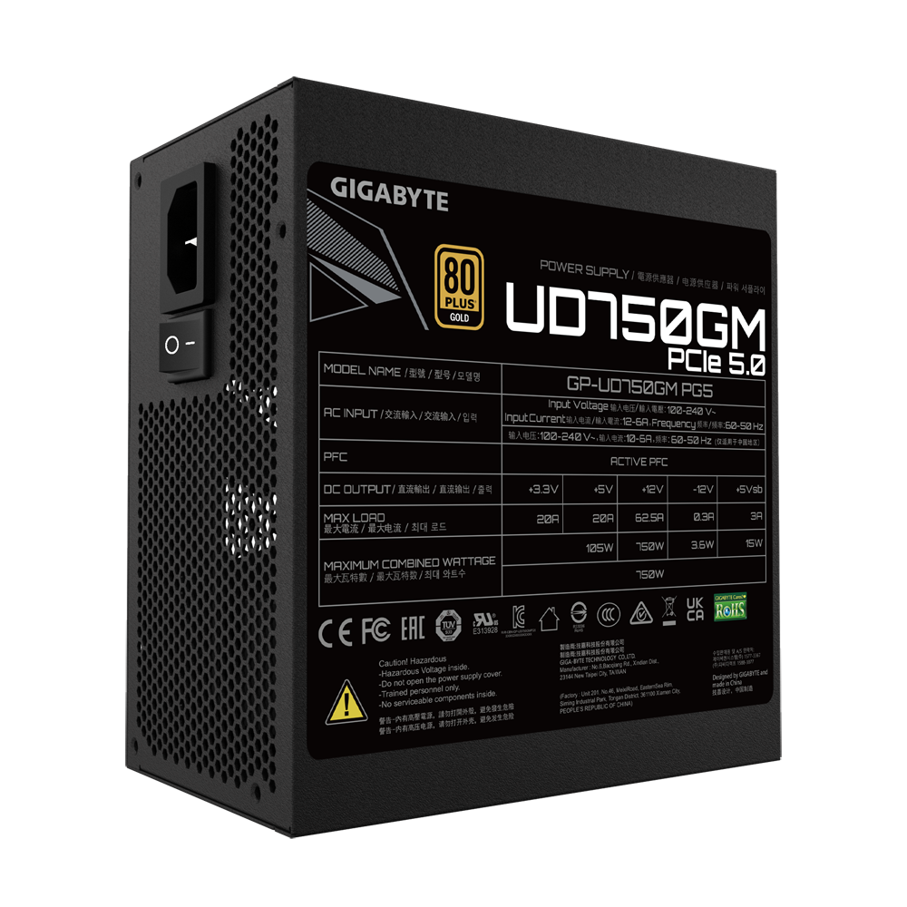 Fuente de Poder Gigabyte UD750GM PG5 750W 80+ Gold ATX 3.0 PCIe 5.0 vista 3