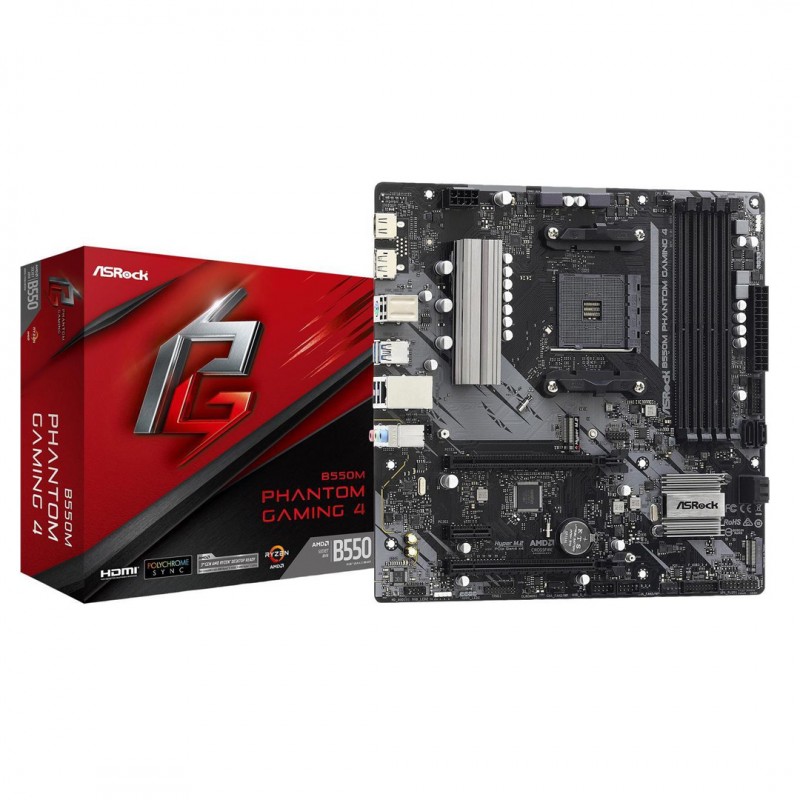 Placa Madre ASRock B550M Phantom Gaming 4 AM4 Micro-ATX vista 1