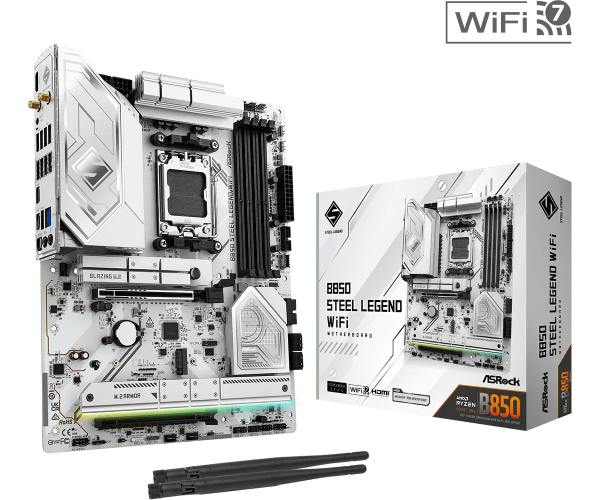 Placa Madre ASRock B850 Steel Legend Wifi  – ATX /DDR5 / PCIe 5.0 / WiFi 7 / Ryzen 9000-8000-7000