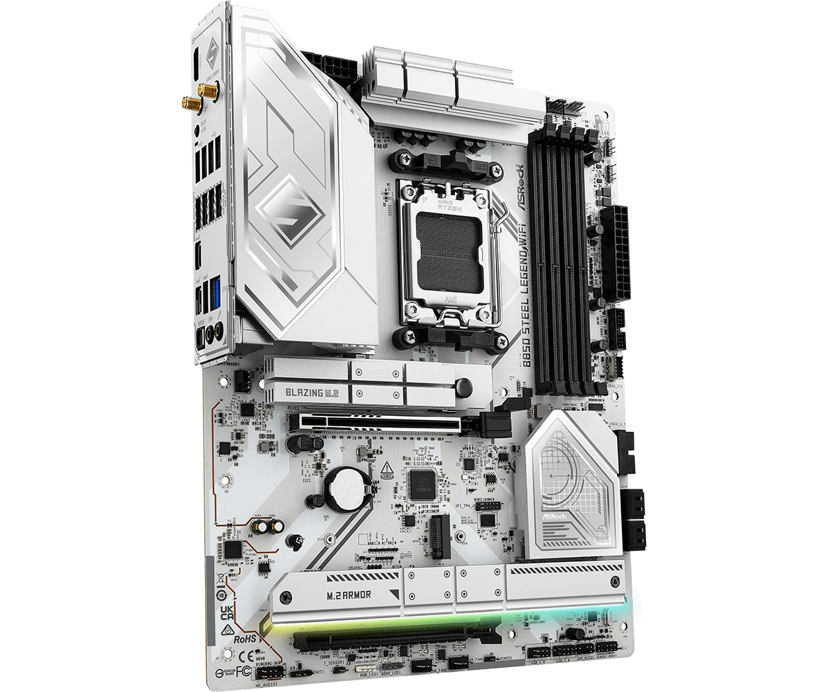 Placa Madre ASRock B850 Steel Legend Wifi  – ATX /DDR5 / PCIe 5.0 / WiFi 7 / Ryzen 9000-8000-7000 - Vista 4