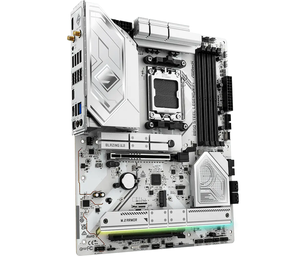 Placa Madre ASRock B850 Steel Legend Wifi  – ATX /DDR5 / PCIe 5.0 / WiFi 7 / Ryzen 9000-8000-7000 vista 4