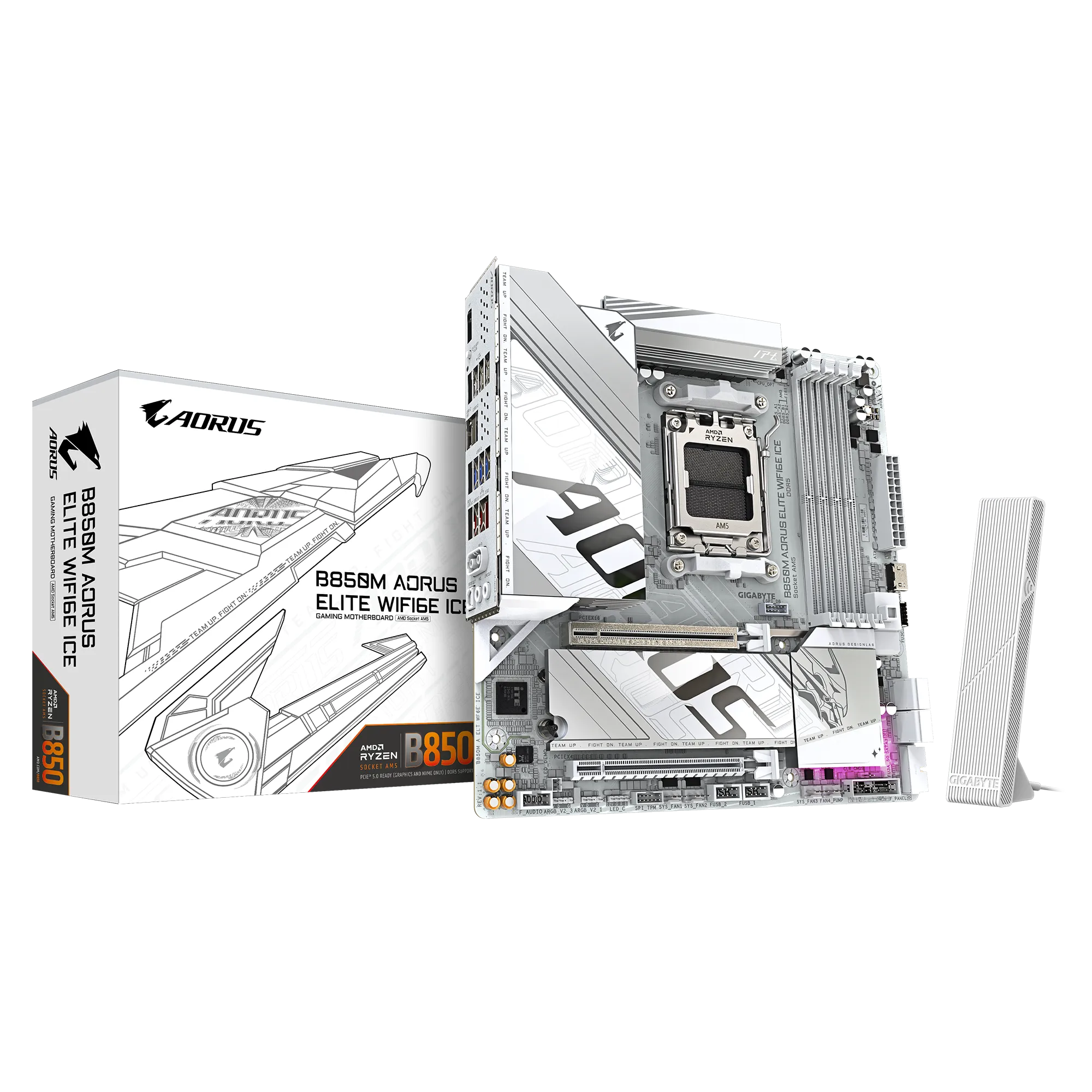 Placa Madre Gigabyte B850M AORUS ELITE WiFi6E ICE – AM5 / DDR5 / PCIe 5.0 / Wi-Fi 6E / Micro-ATX vista 1