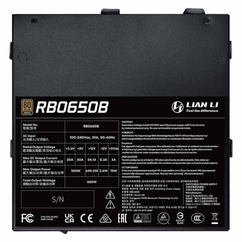 Fuente de Poder Lian Li RB650 650W 80+ Bronze vista 3