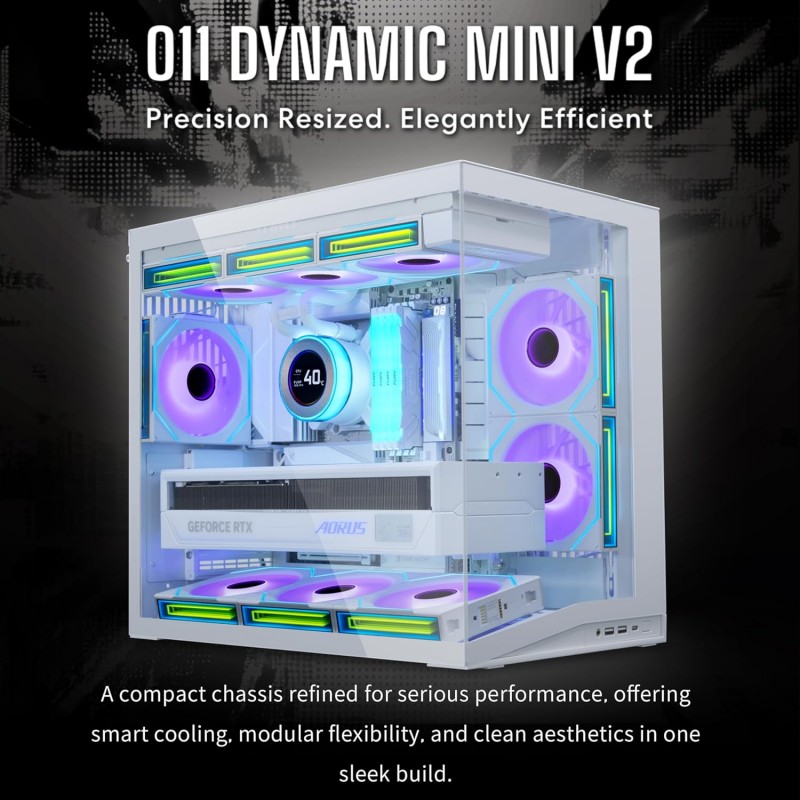 Gabinete Lian Li O11D Mini V2 Flow ATX Blanco con 5 Ventiladores vista 1