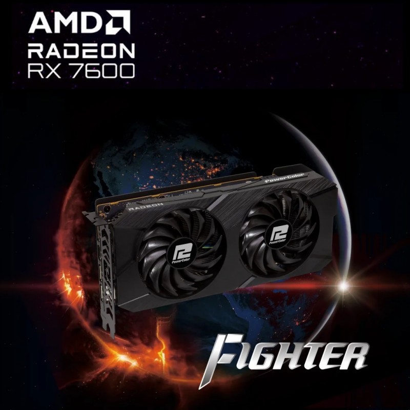 Tarjeta de Video PowerColor Radeon RX 7600 Fighter 8GB GDDR6 1080p PCIe 4.0 vista 2
