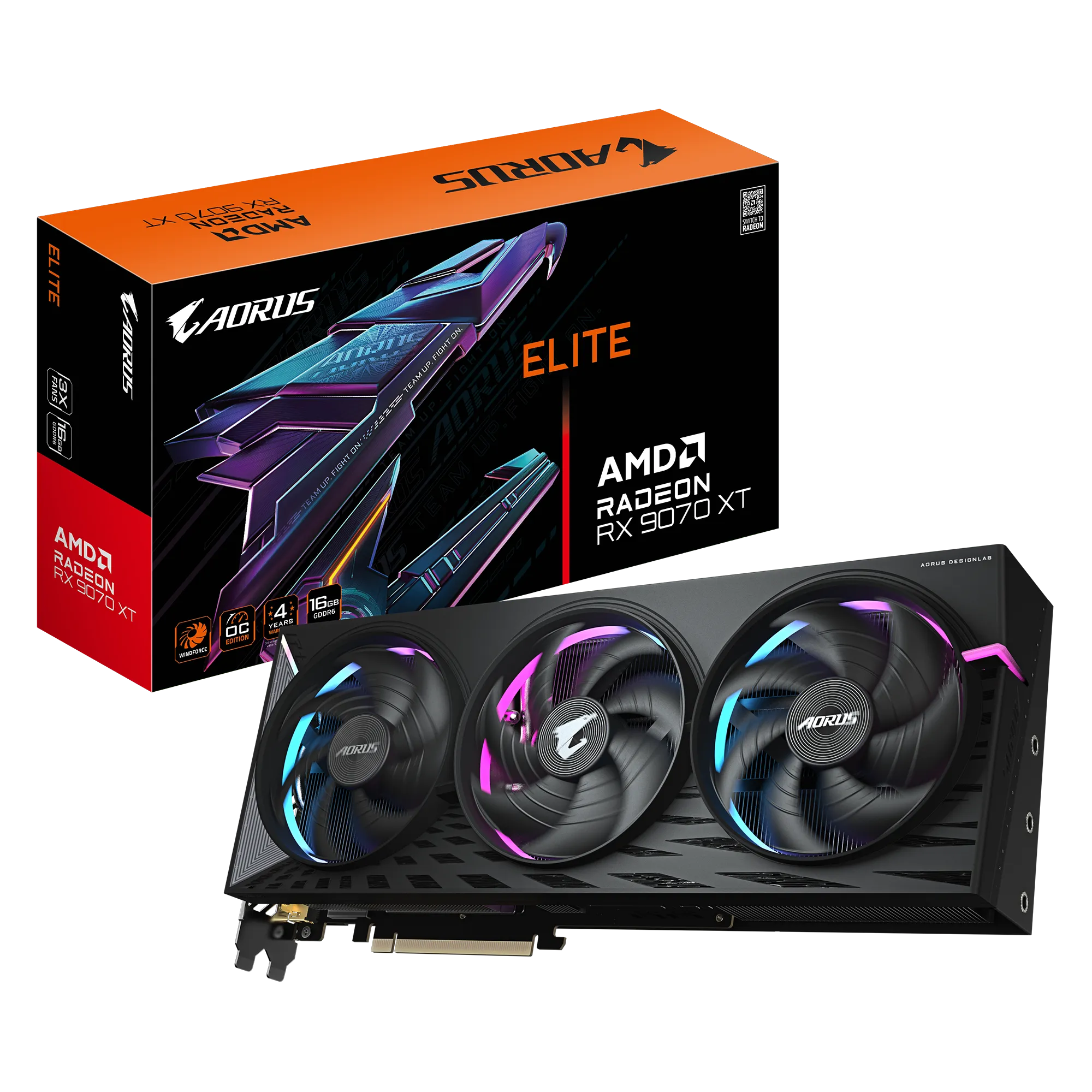 Tarjeta de Video AORUS Radeon™ RX 9070 XT ELITE 16G – 16GB GDDR6, PCIe 5.0 vista 1
