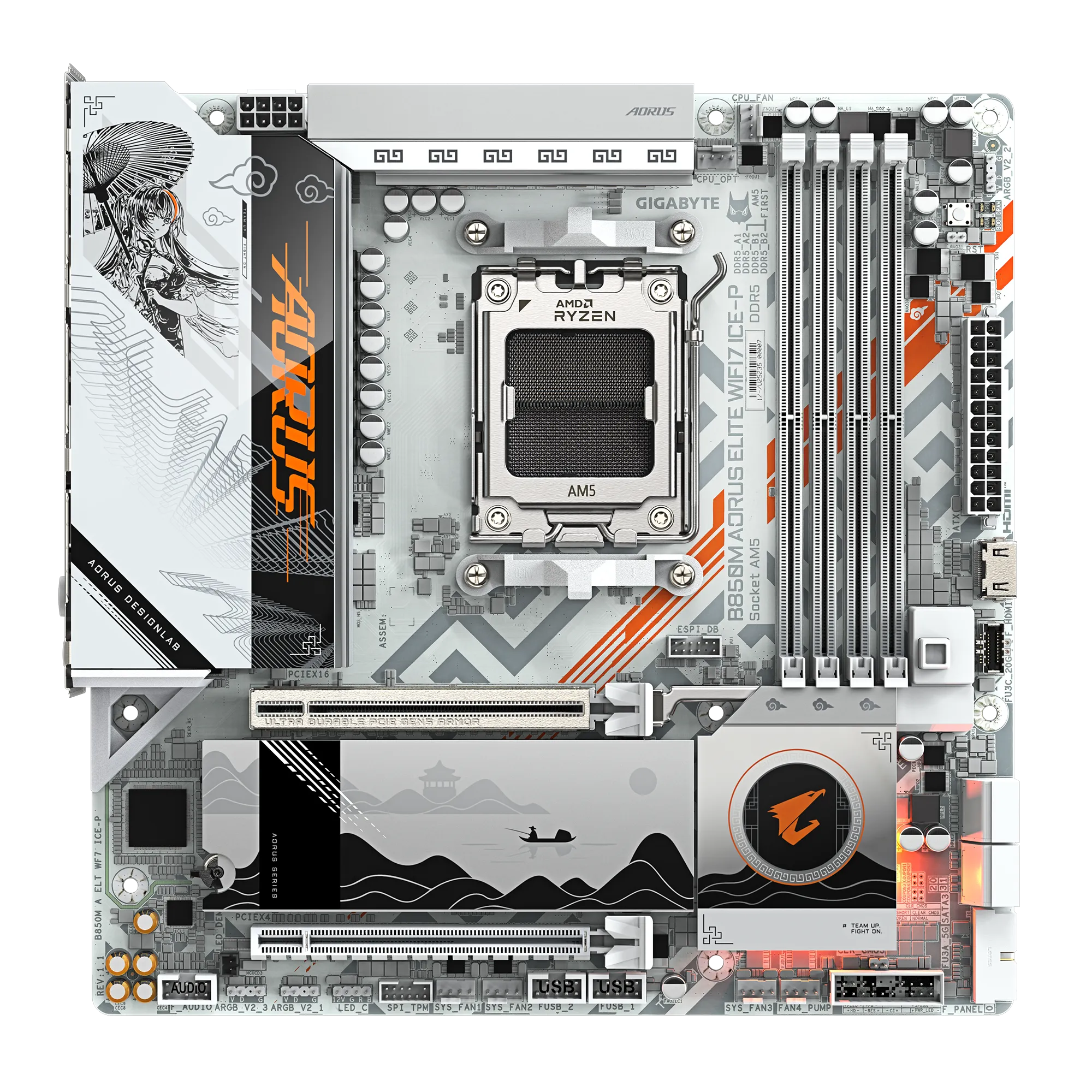 Placa Madre Gigabyte B850M AORUS ELITE WIFI7 ICE-P – AM5 / DDR5 / PCIe 5.0 / Wi-Fi 7 vista 2