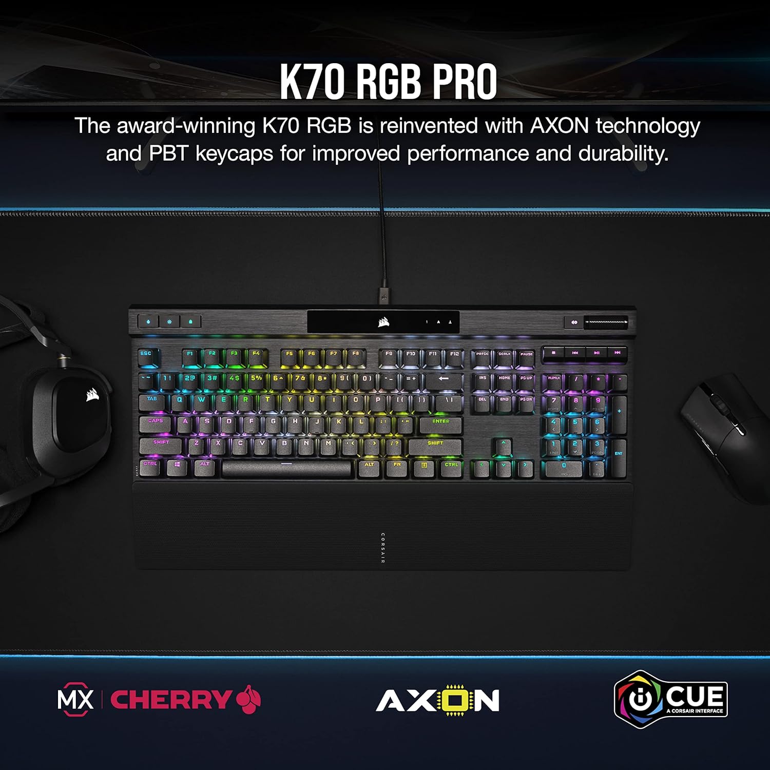 Teclado Mecánico Gamer Corsair K70 RGB PRO — Cherry MX SPEED, PBT Double-Shot, 8000Hz, iCUE, Aluminio vista 4