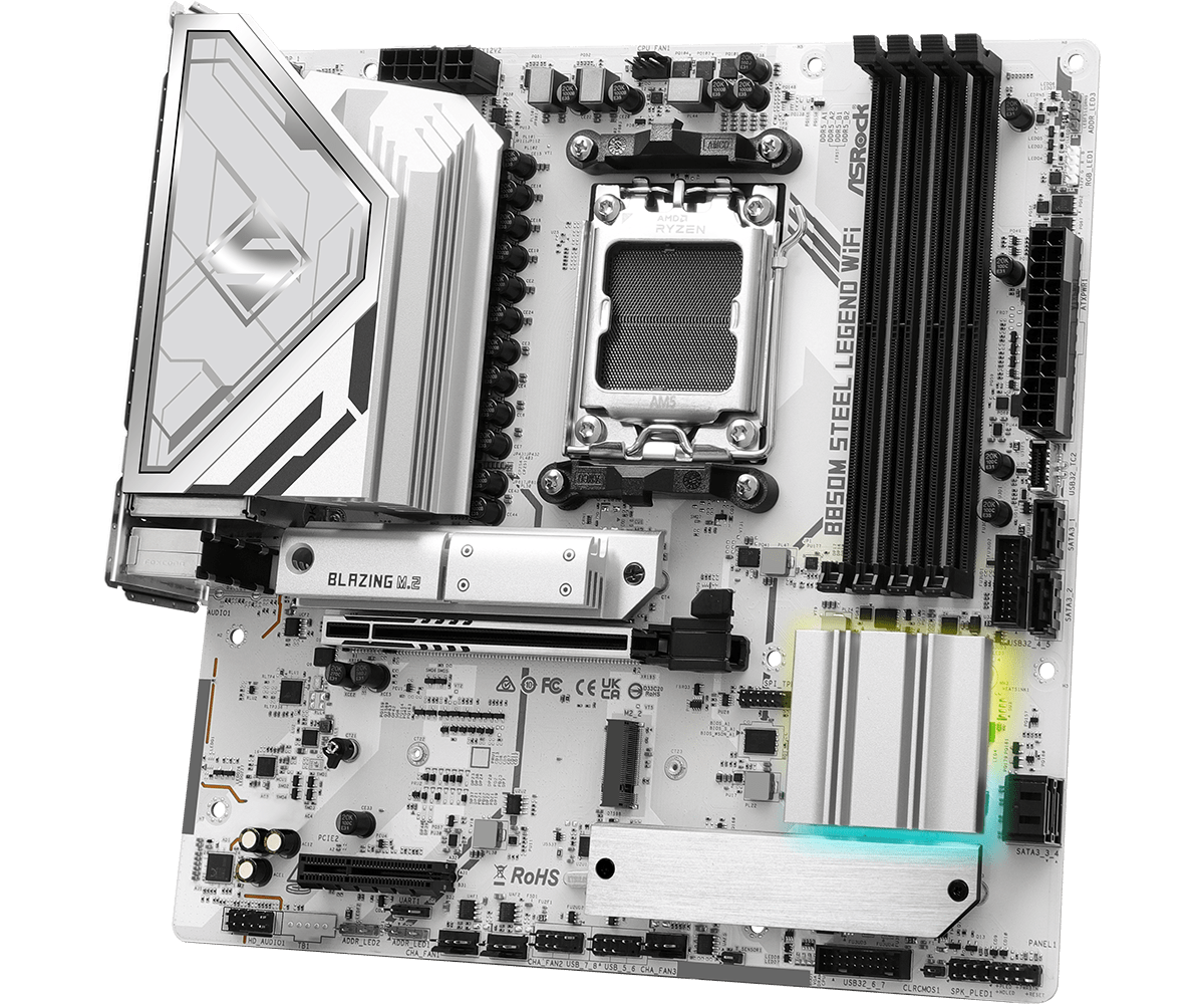 Placa Madre ASRock B850M STEEL LEGEND WIFI – Micro ATX / DDR5 / PCIe 5.0 / WiFi 7 / Ryzen 9000-8000-7000 - Vista 5