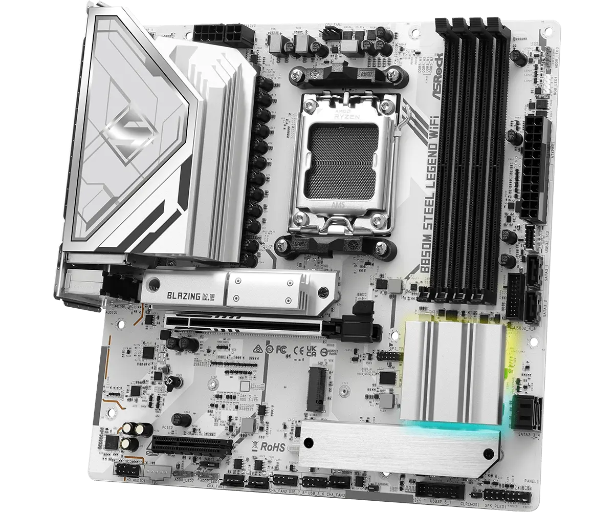 Placa Madre ASRock B850M STEEL LEGEND WIFI – Micro ATX / DDR5 / PCIe 5.0 / WiFi 7 / Ryzen 9000-8000-7000 vista 5