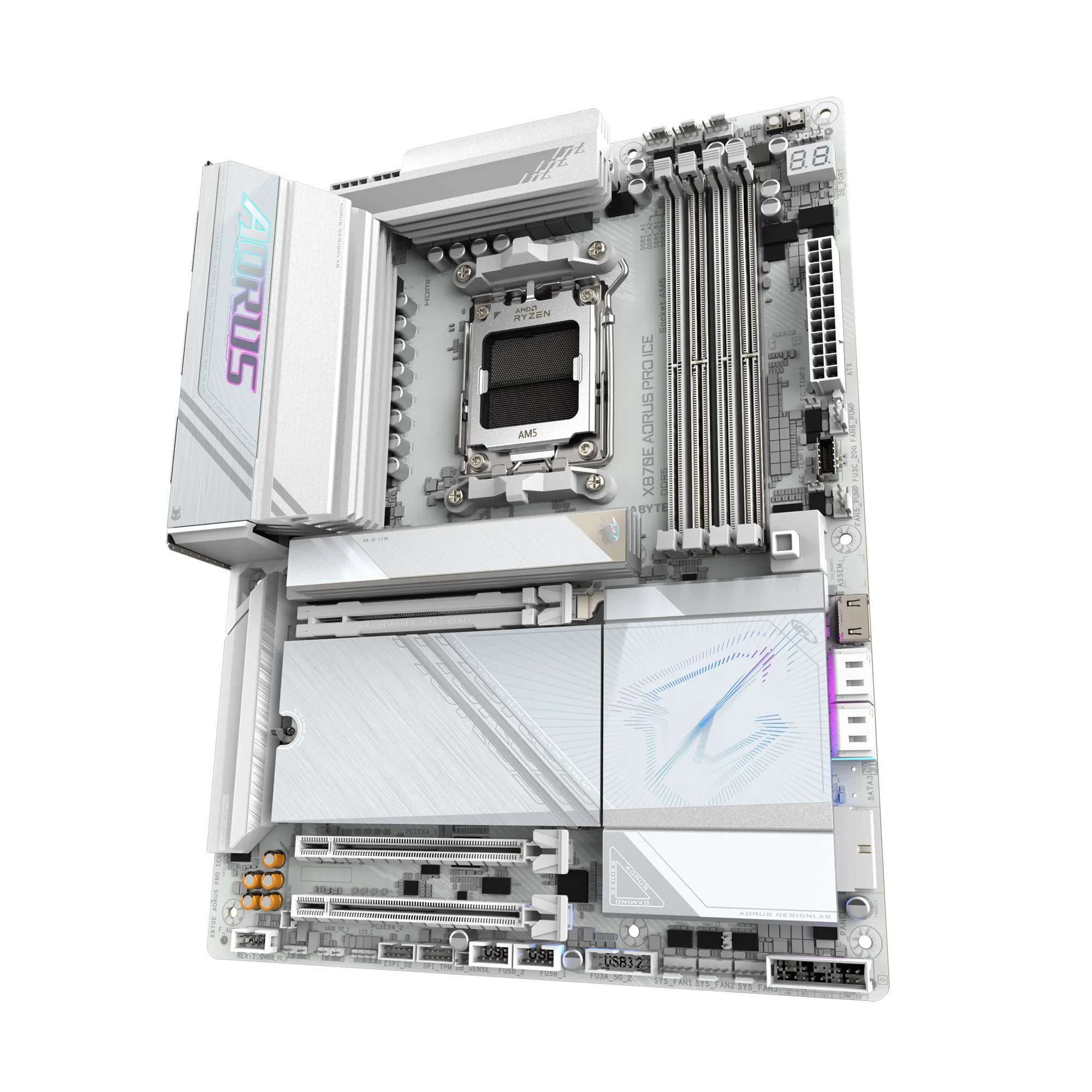 Placa Madre GIGABYTE X870E AORUS PRO ICE – AM5, DDR5 8200+, PCIe 5.0, USB4, Wi-Fi 7 - Vista 4