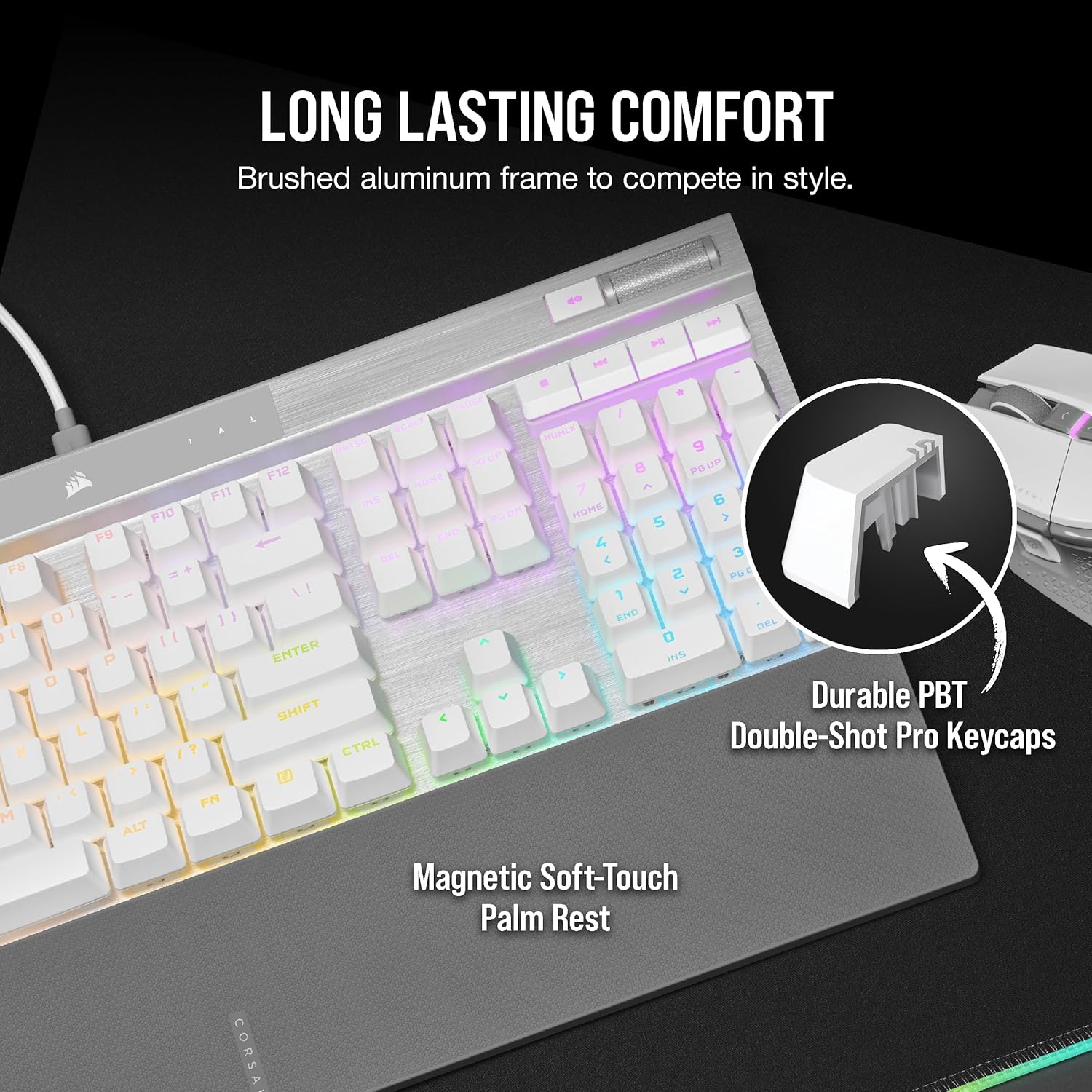 Teclado Óptico-Mecánico Corsair K70 PRO RGB — OPX, PBT Double-Shot, 8000Hz, Blanco vista 5