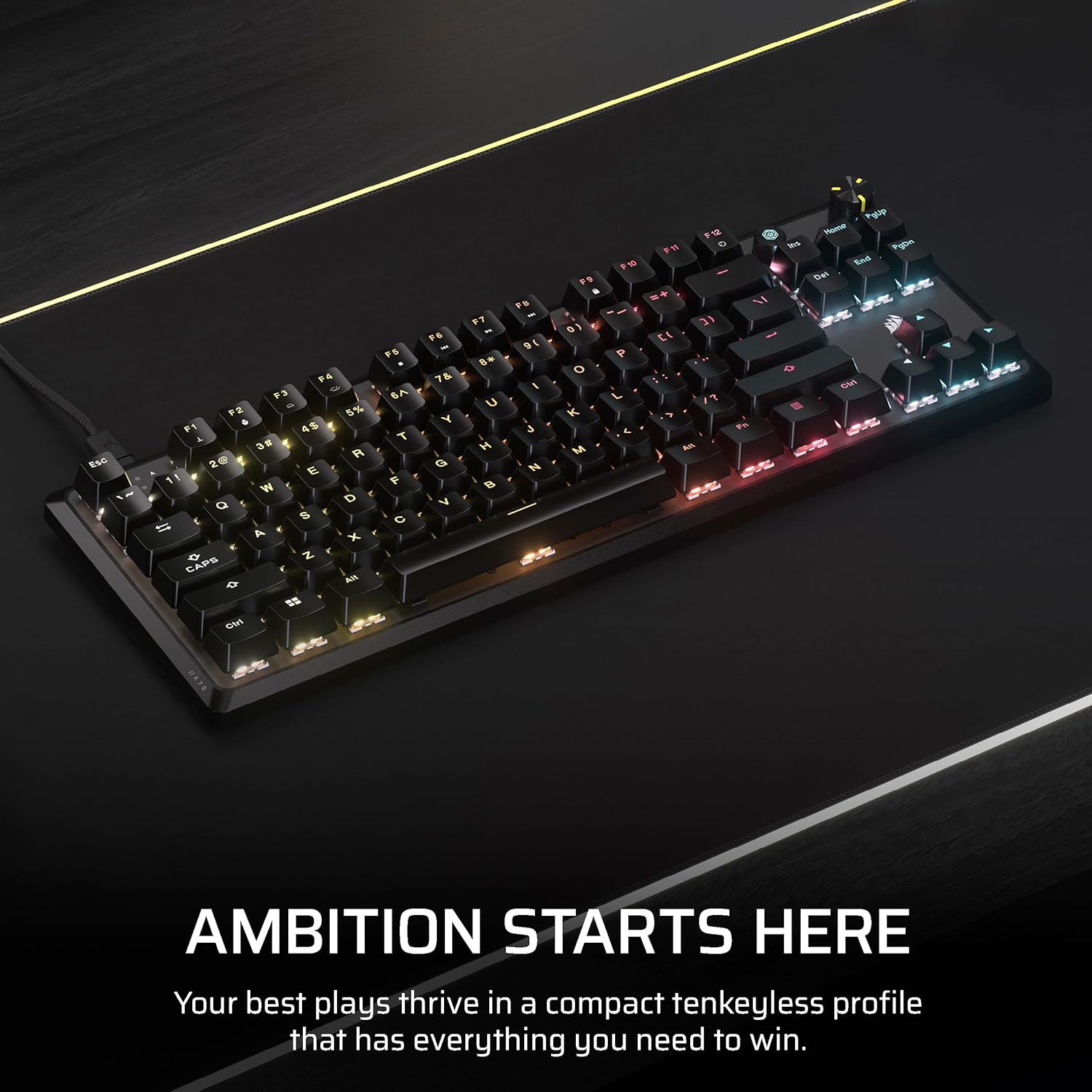 Teclado Mecánico Gamer Corsair K70 CORE TKL RGB — MLX Red v2, Tenkeyless, Negro vista 4