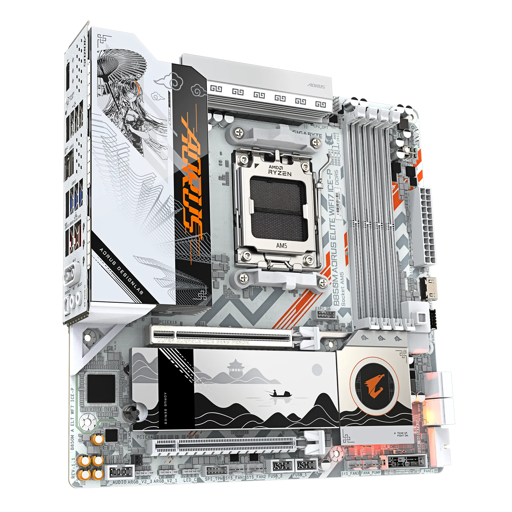 Placa Madre Gigabyte B850M AORUS ELITE WIFI7 ICE-P – AM5 / DDR5 / PCIe 5.0 / Wi-Fi 7 vista 5