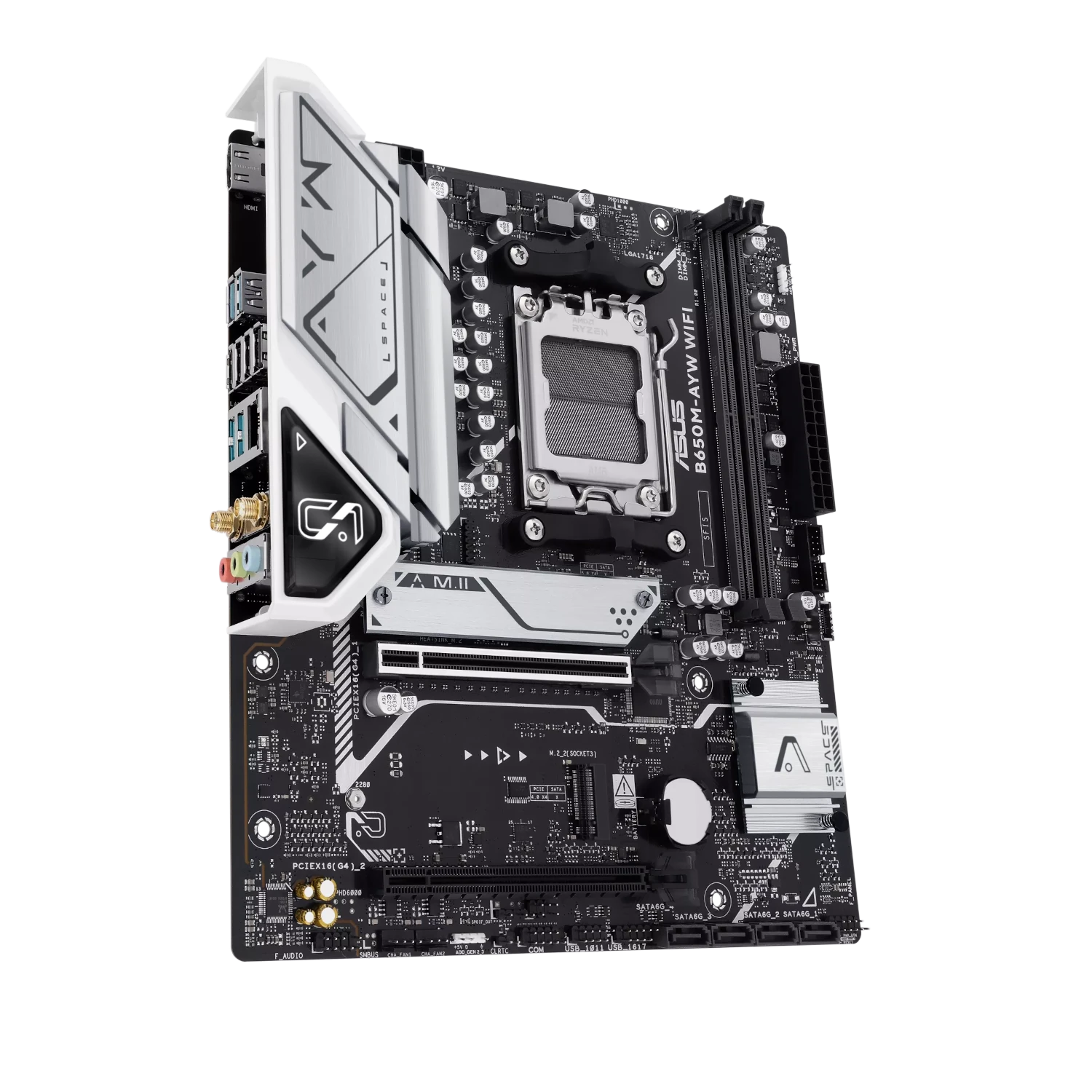 Placa Madre ASUS B650M-AYW WIFI DDR5 AM5 Micro-ATX PCIe 5.0 M.2 WiFi 6 vista 3