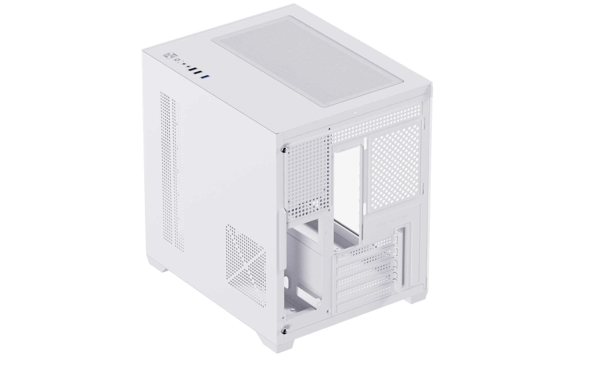 Gabinete HEX GAMING Crystal Cube ARGB mATX – Blanco vista 3