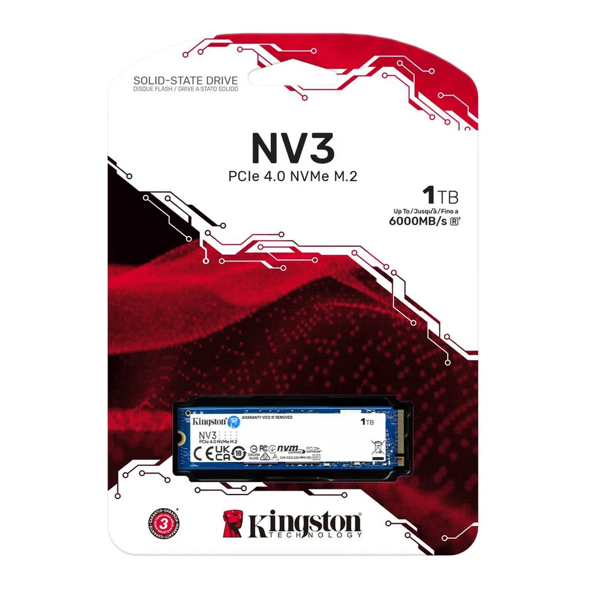 SSD M.2 (2280) - 1 TB - Kingston NV3 - NVMe PCIe 4.0 (SNV3S/1000G)
