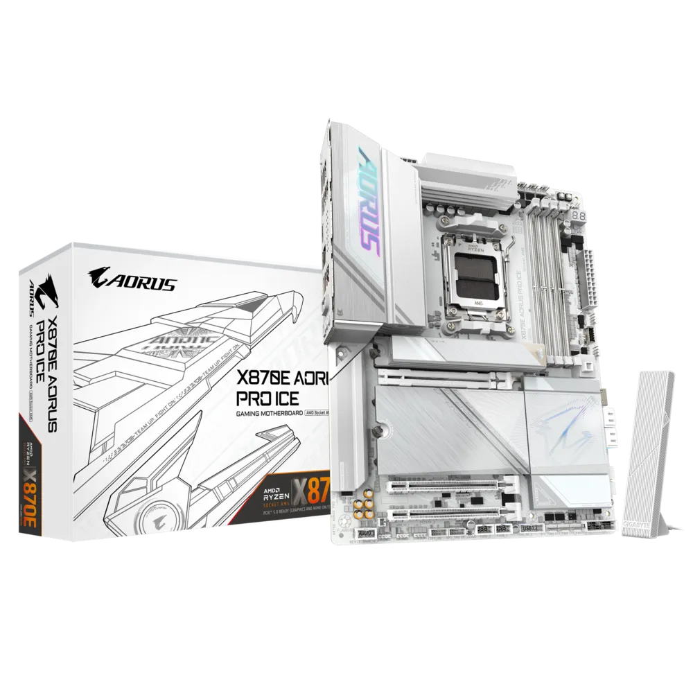 Placa Madre GIGABYTE X870E AORUS PRO ICE – AM5, DDR5 8200+, PCIe 5.0, USB4, Wi-Fi 7