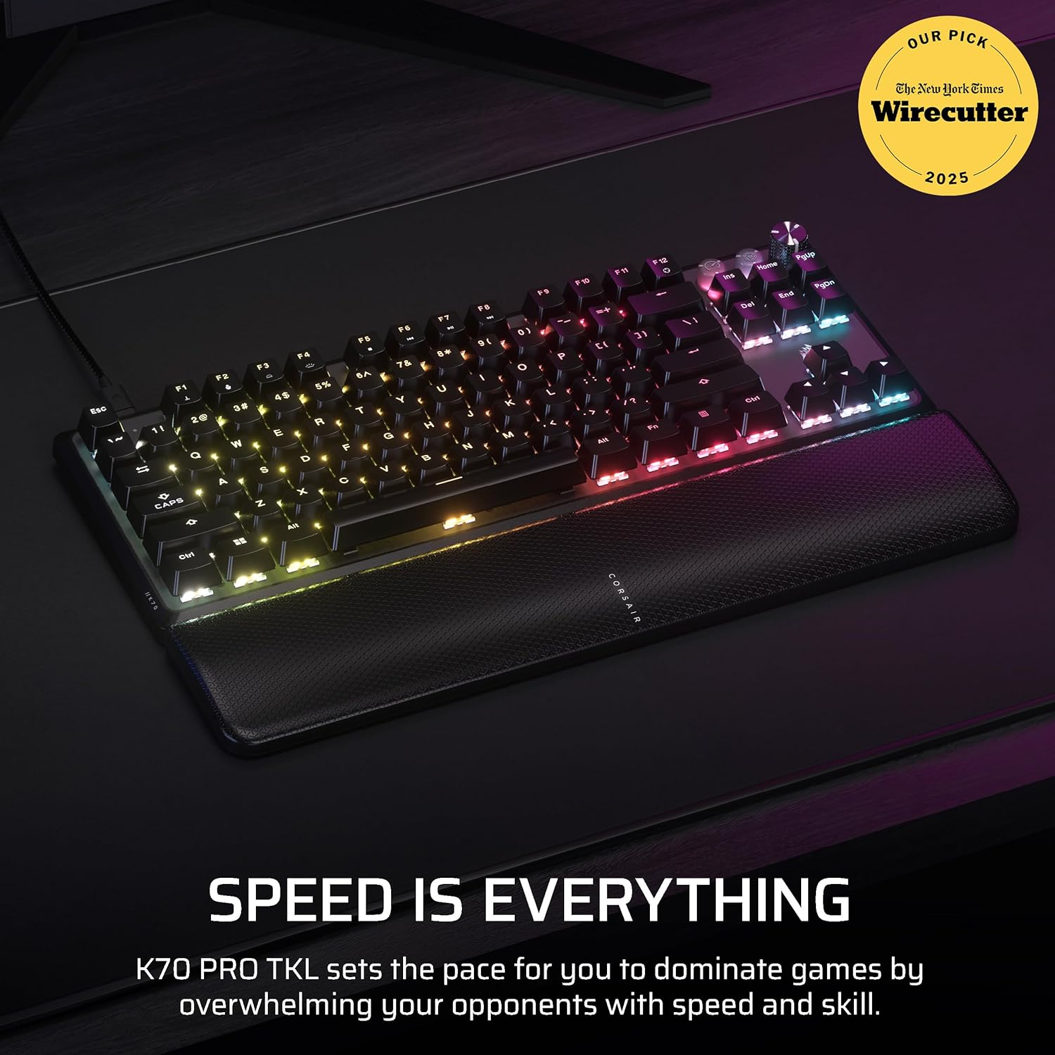 Teclado Gamer Corsair K70 PRO TKL RGB — Hall Effect MGX Hyperdrive, Rapid Trigger, 8000Hz, Negro vista 3