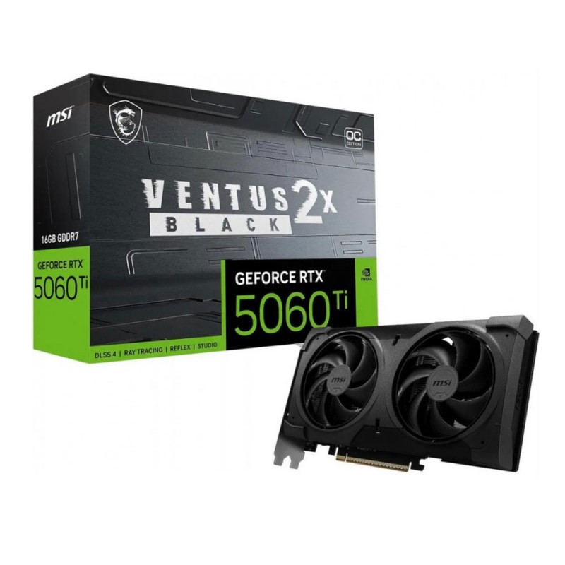 Tarjeta de Video MSI RTX 5060 Ti Ventus 2X OC Black 16GB GDDR7 PCIe 5.0 vista 1