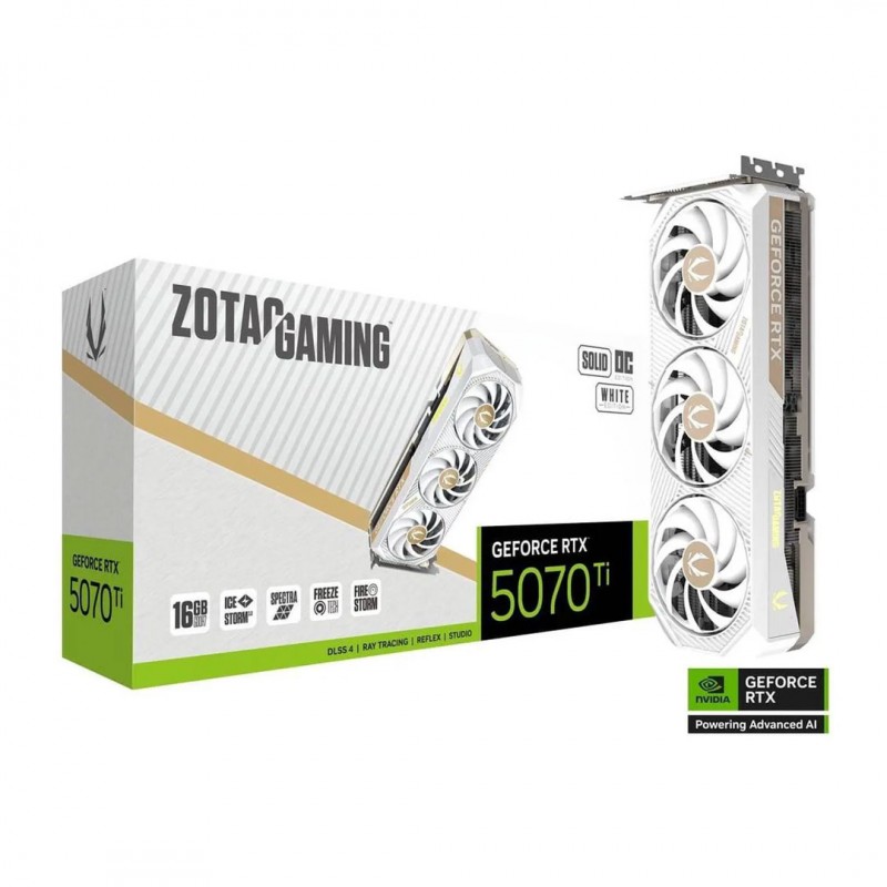 Tarjeta de Video ZOTAC RTX 5070 Ti Solid Core OC White 16GB GDDR7 PCIe 5.0 vista 1