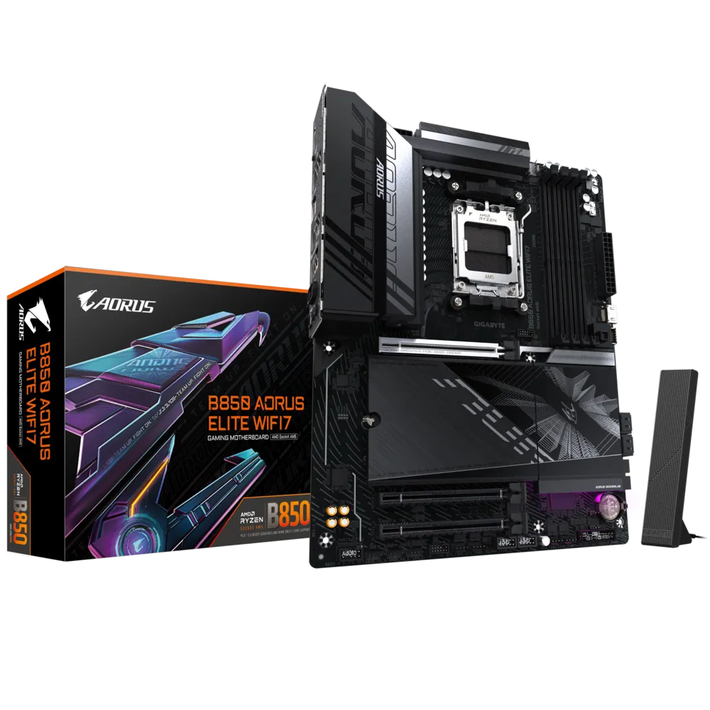 Placa Madre Gigabyte B850 AORUS ELITE WiFi 7 – AM5 ATX con DDR5 hasta 8200 MHz, PCIe 5.0, triple M.2 NVMe vista 1