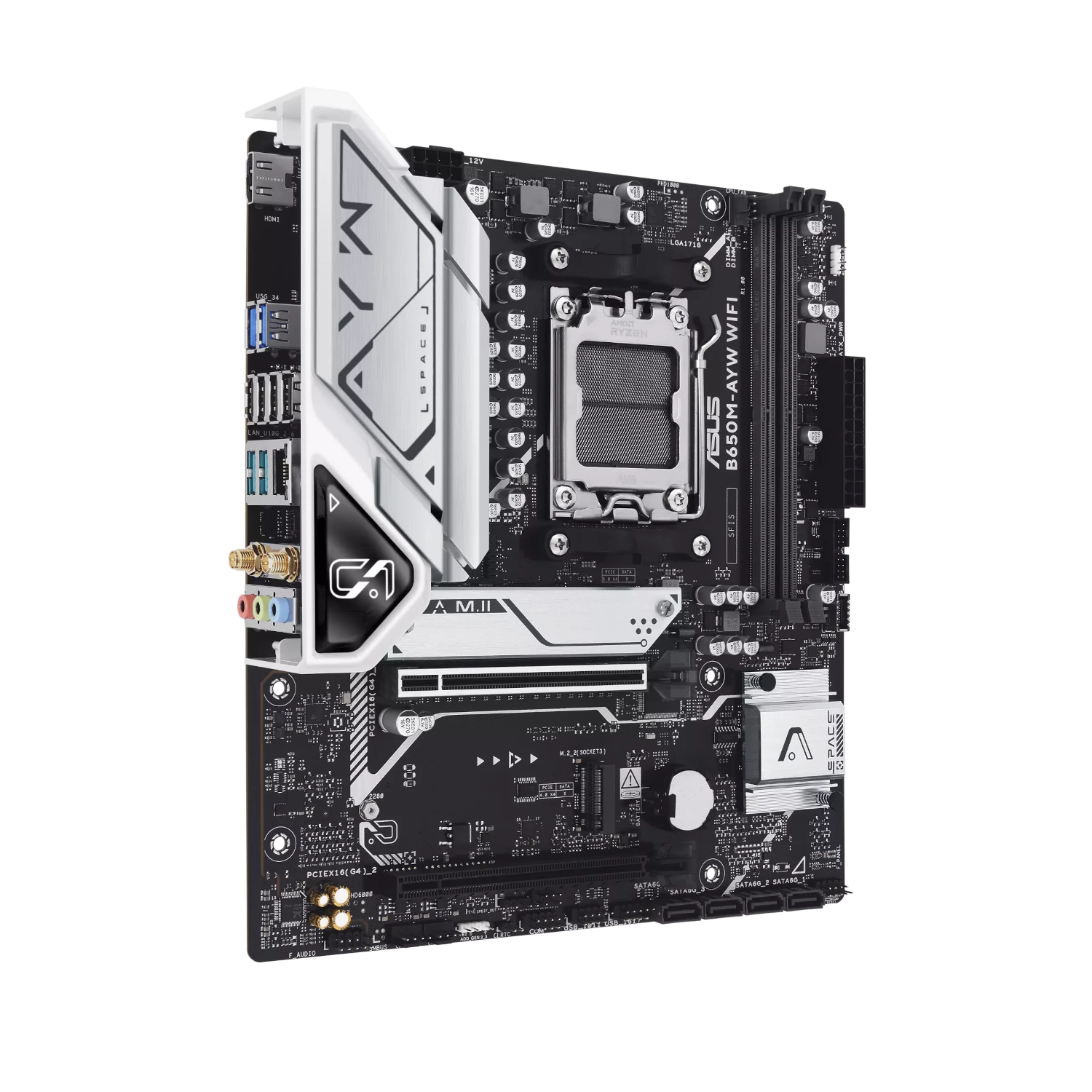 Placa Madre ASUS B650M-AYW WIFI DDR5 AM5 Micro-ATX PCIe 5.0 M.2 WiFi 6 vista 4