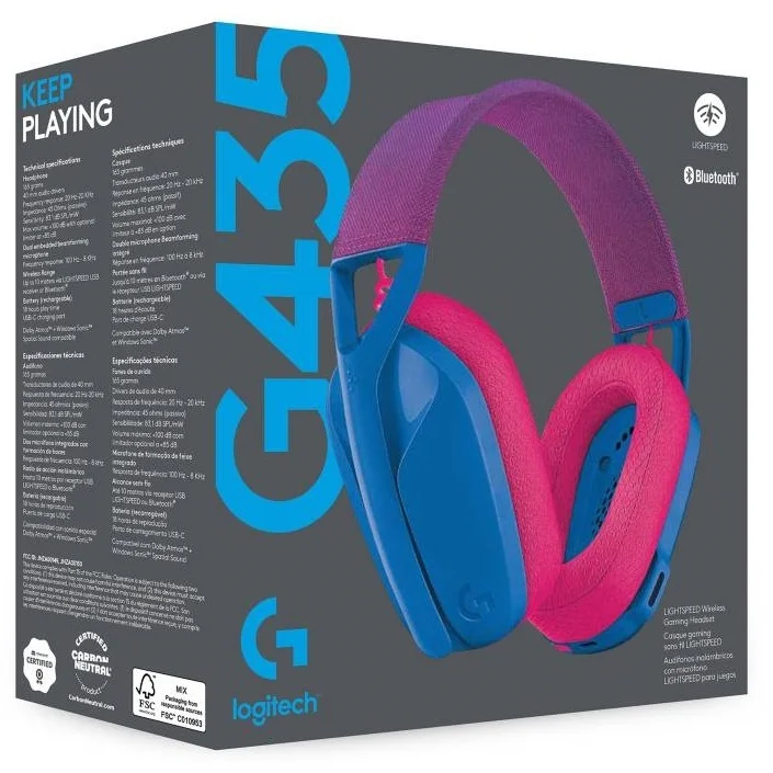 Audífonos Gamer On-Ear - Logitech G435 - Wireless/Bluetooth - Blue/Raspberry (981-001061) - Vista 3