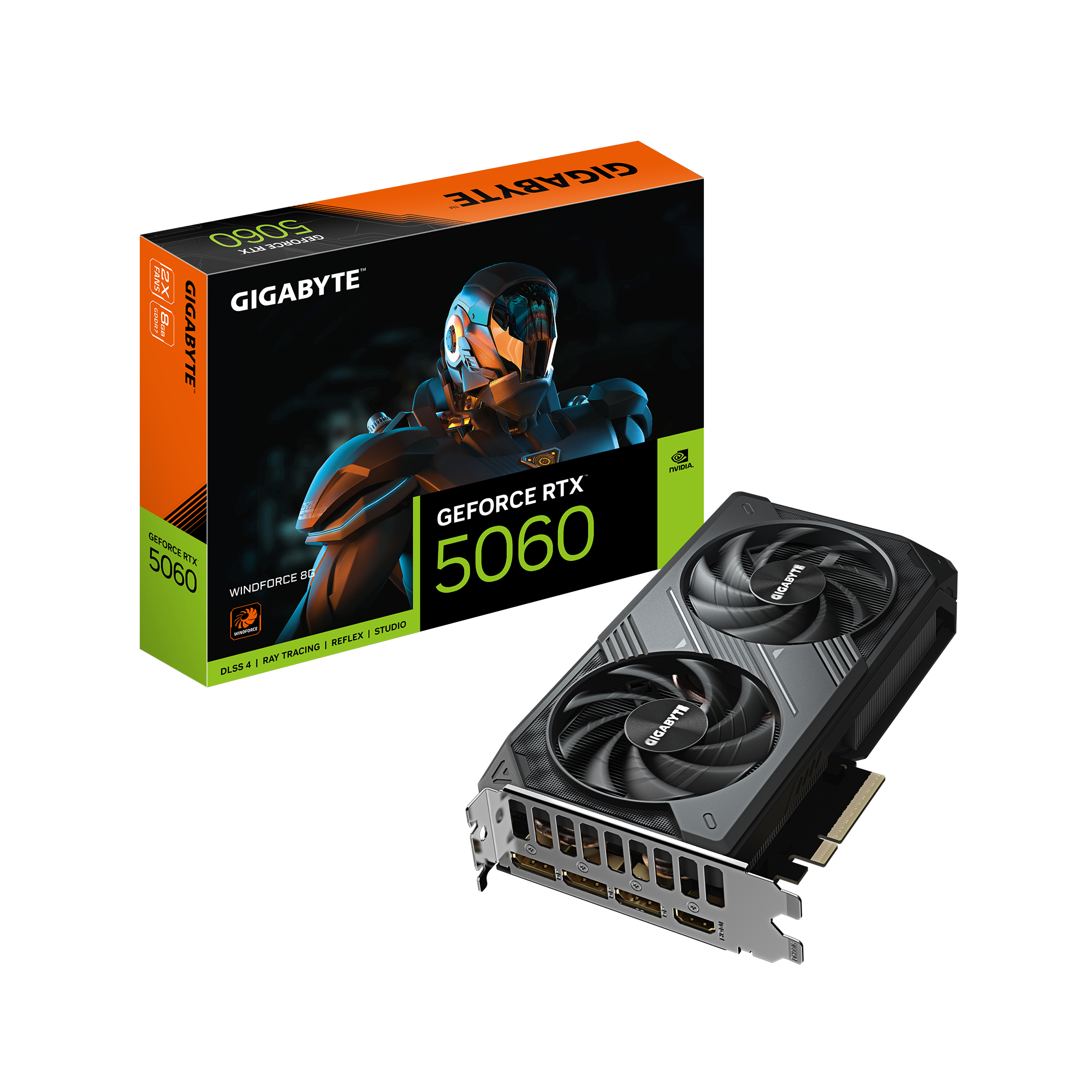 Tarjeta de video GIGABYTE RTX 5060 WINDFORCE 8GB GDDR7 vista 1