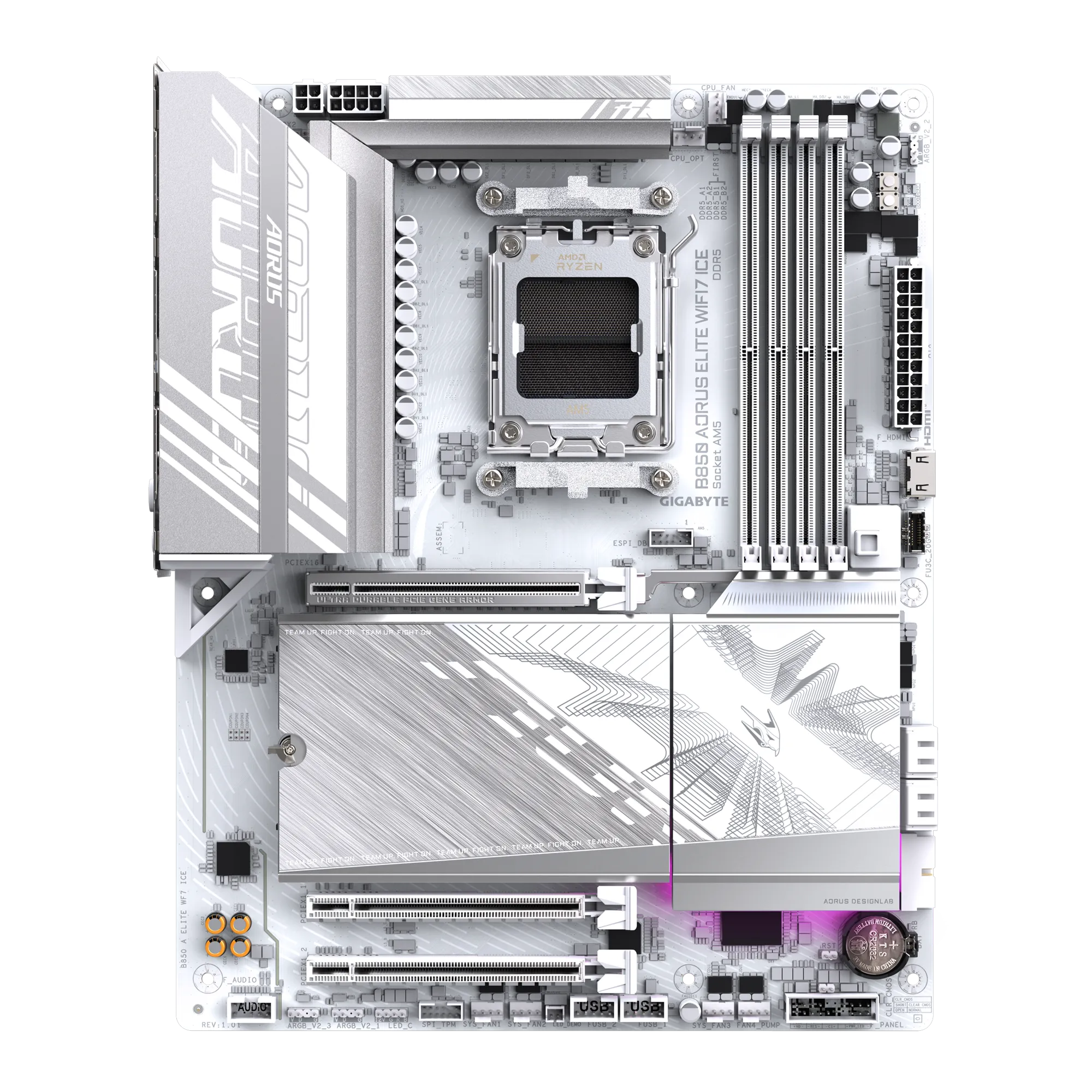 Placa Madre Gigabyte B850 AORUS ELITE WiFi7 ICE – AM5 / DDR5 / PCIe 5.0 / Wi-Fi 7 / ATX vista 5