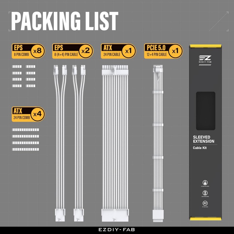 Kit Extensión Cables PSU EZDIY-FAB 12V-HPWR Blanco 300mm vista 2