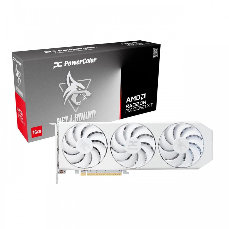 Tarjeta de Video PowerColor RX 9060 XT Hellhound Spectral White 16GB GDDR6 Triple Fan PCIe 5.0 vista 1