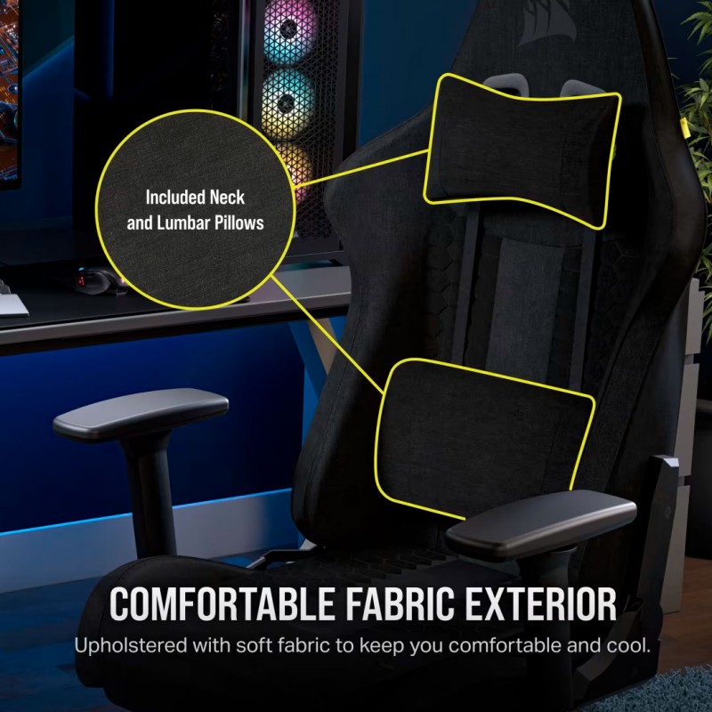 Silla Gamer Corsair TC100 RELAXED Tela Negra vista 3