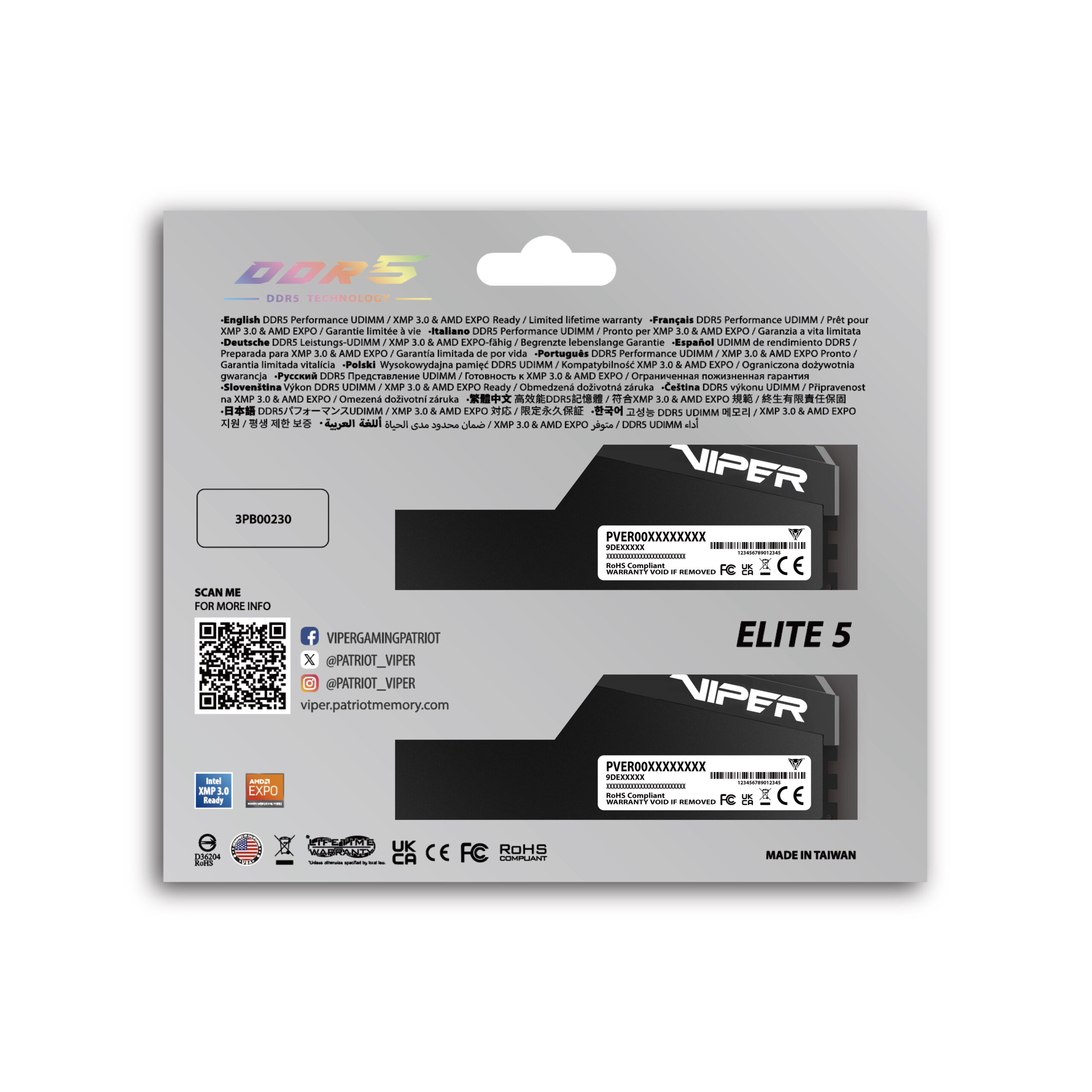 Memoria Ram Patriot Viper Elite 5 Ultra DDR5 32GB (2x16GB) 6000MHz CL28 [VEU532G6028K] - Vista 6