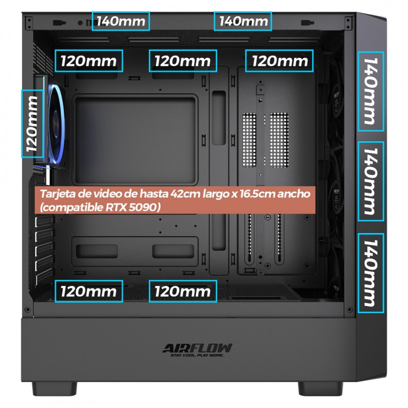 Gabinete AirFlow Roble Artis E-ATX Negro vista 4