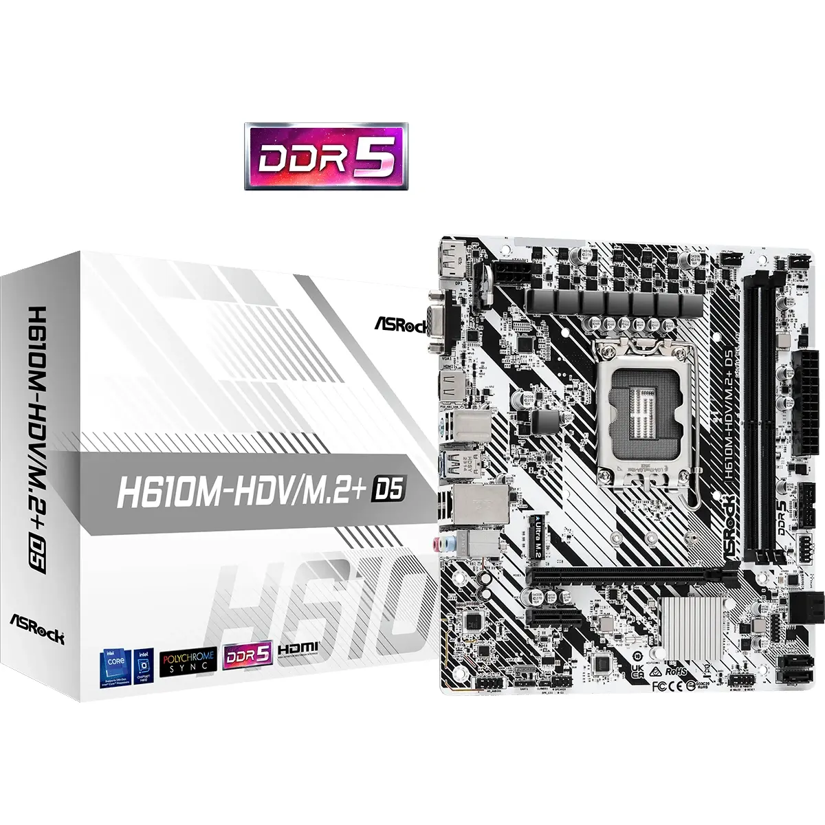 Placa Madre ASRock H610M-HDV/M.2+ D5 LGA 1700 DDR5 M.2 m-ATX