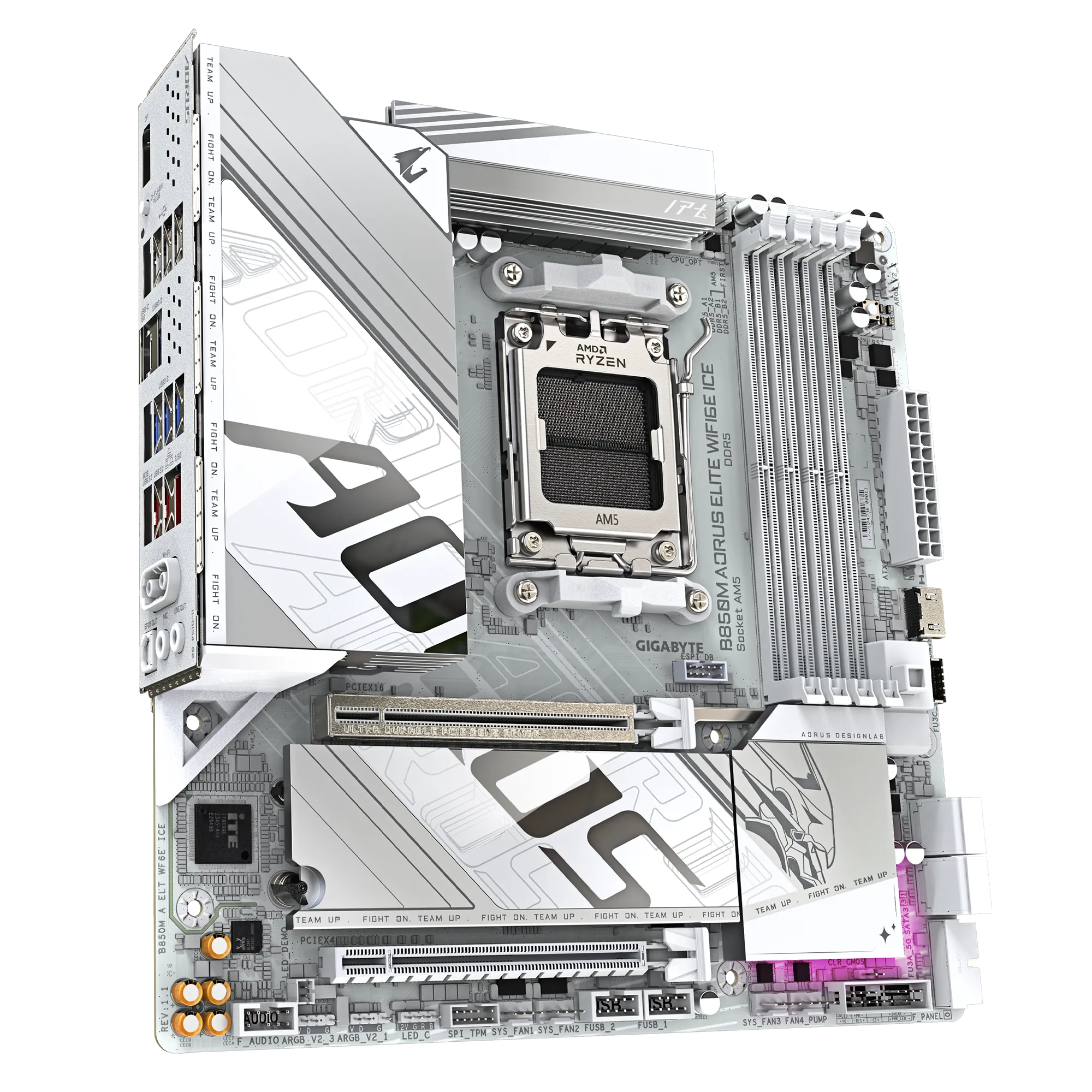 Placa Madre Gigabyte B850M AORUS ELITE WiFi6E ICE – AM5 / DDR5 / PCIe 5.0 / Wi-Fi 6E / Micro-ATX vista 5