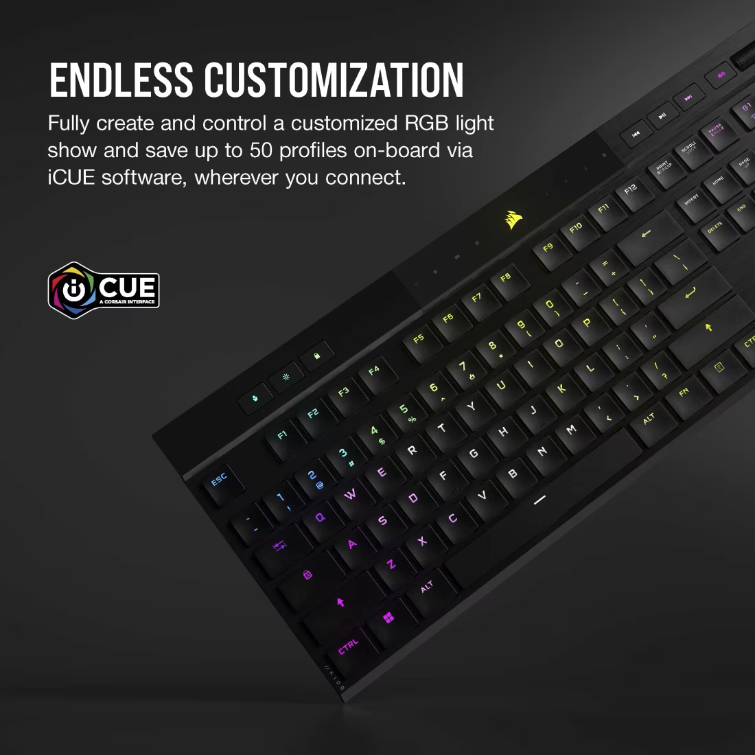 Teclado mecánico para juegos RGB ultradelgado K100 AIR WIRELESS, interruptores de teclas táctiles CHERRY MX Ultra Low Profile vista 2