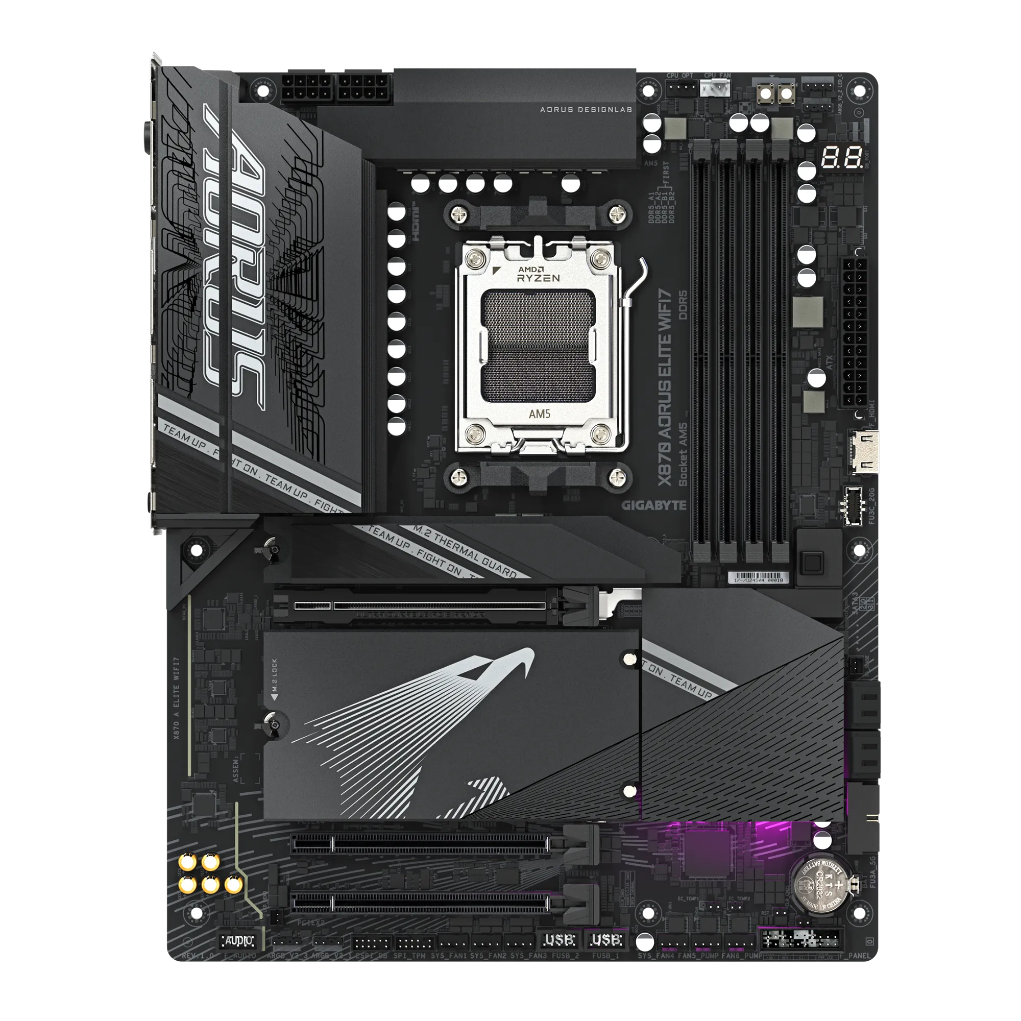 Placa Madre Gigabyte X870 AORUS ELITE WiFi 7 – AM5 ATX con DDR5 hasta 8200 MHz, PCIe 5.0, USB4 (2× Type-C con DP), NVMe RAID 5 y Wi-Fi 7. vista 3