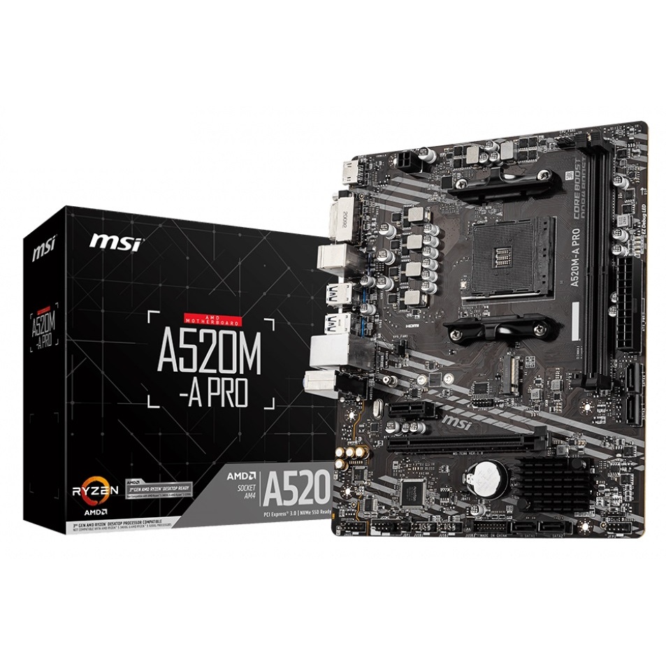 M/B AM4 (AMD) - MSI A520M-A PRO - 2x DDR4 - Micro ATX