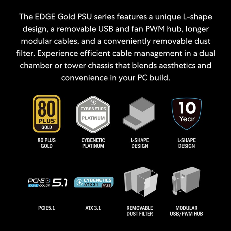 Fuente de Poder Lian Li Edge 1200W 80+ Gold Full Modular ATX 3.1 vista 2