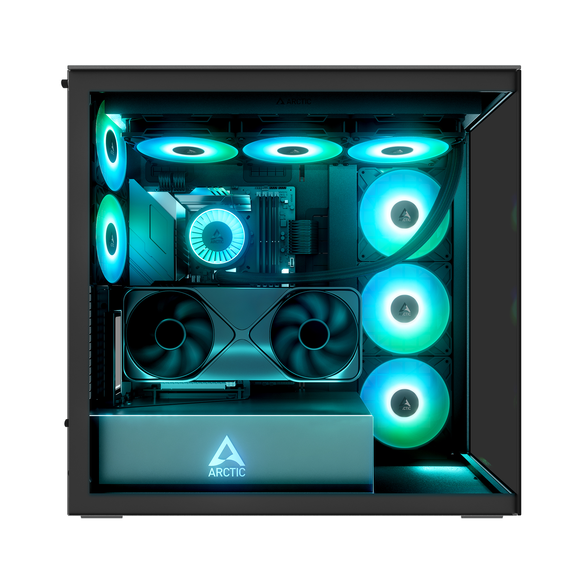Gabinete ARCTIC Xtender VG Black Mirror Glass E-ATX | GPU Vertical + 420mm vista 2