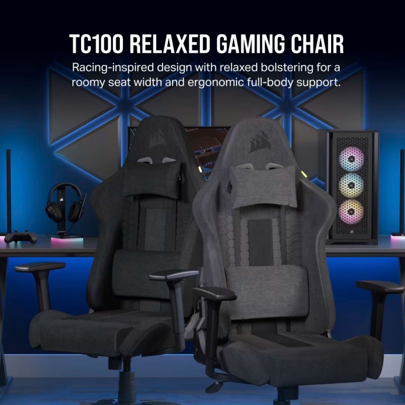 Silla Gamer Corsair TC100 RELAXED Tela Negra vista 2